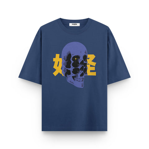 Blue Skull Bloom – Oversized Street Graphic T-Shirt