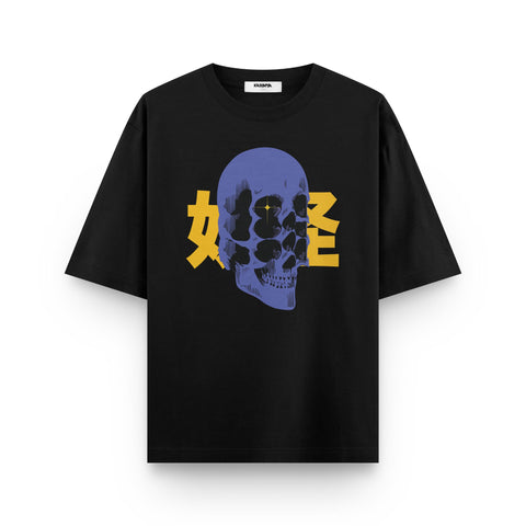 Blue Skull Bloom – Oversized Street Graphic T-Shirt