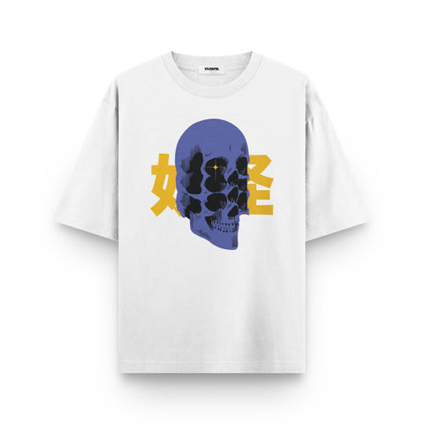 Blue Skull Bloom – Oversized Street Graphic T-Shirt