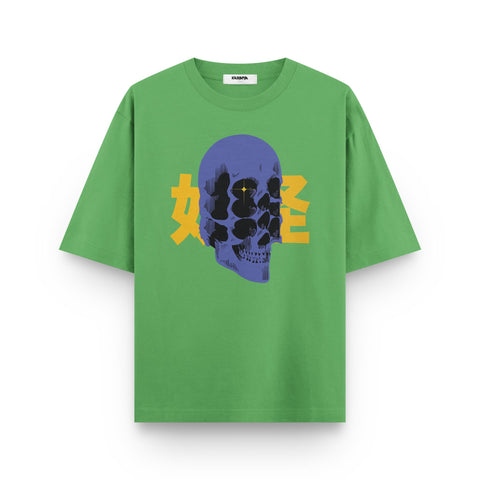 Blue Skull Bloom – Oversized Street Graphic T-Shirt