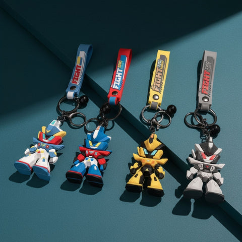 Robot Silicone Keychain with Strap – 4 Variants | 3D Cartoon Keychain